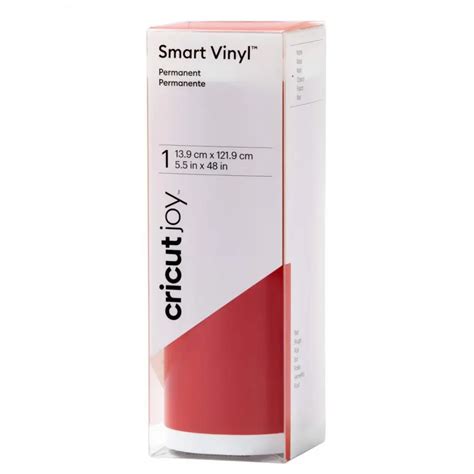 2009835 - Cricut Joy Permanent Smart Vinyl Red; 1 roll 5.5 in x 48 in (13.9 cm x 121.9 cm); Matte finish; Works without a machine mat – just load & go!; Dishwasher friendly; Weather-resistant, ideal for outdoor projects; For Cricut Joy™